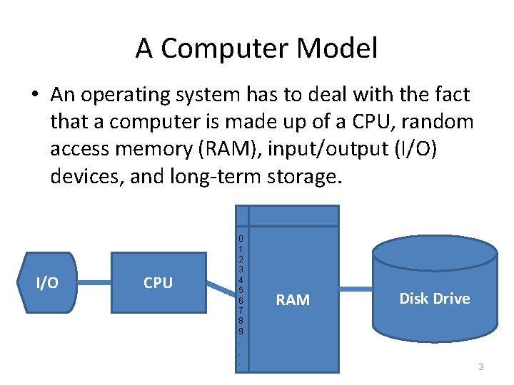 A Computer Model • An operating system has to deal with the fact that