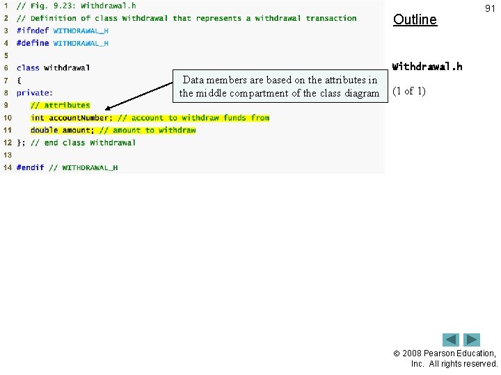 Outline 91 Withdrawal. h Data members are based on the attributes in the middle