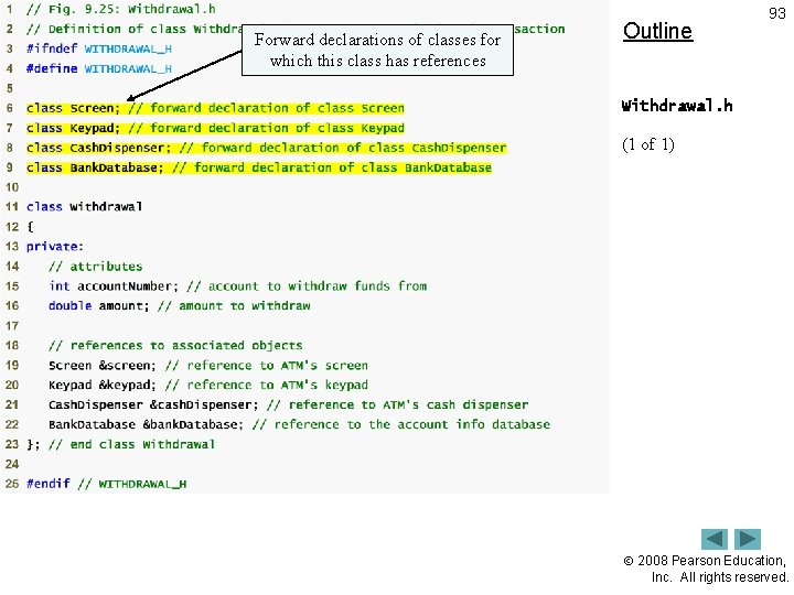 Forward declarations of classes for which this class has references Outline 93 Withdrawal. h