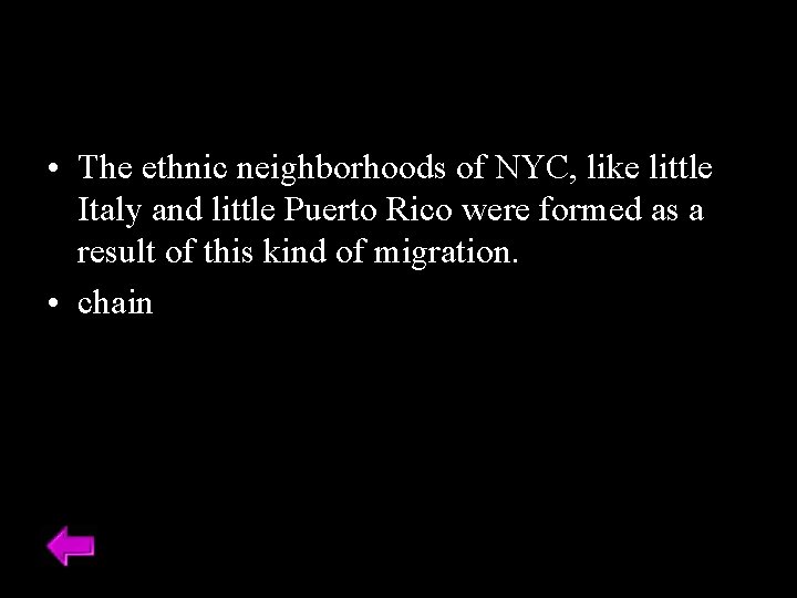  • The ethnic neighborhoods of NYC, like little Italy and little Puerto Rico