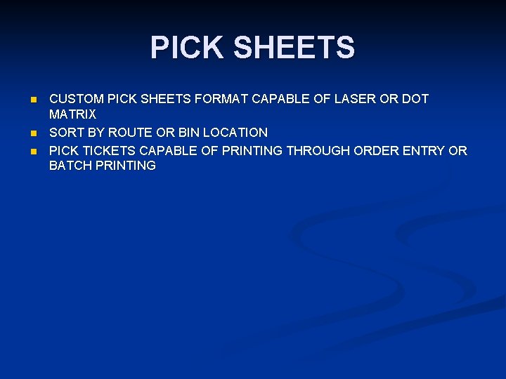 PICK SHEETS n n n CUSTOM PICK SHEETS FORMAT CAPABLE OF LASER OR DOT