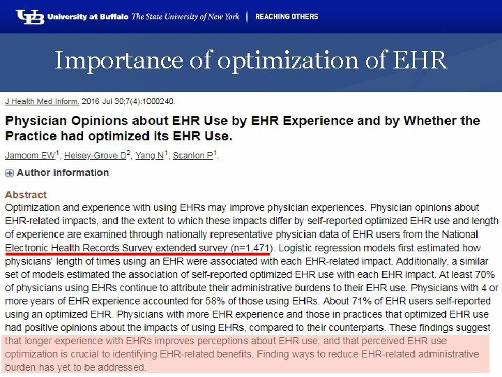 Importance of optimization of EHR 