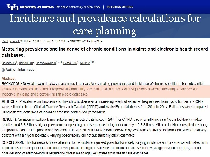 Incidence and prevalence calculations for care planning 