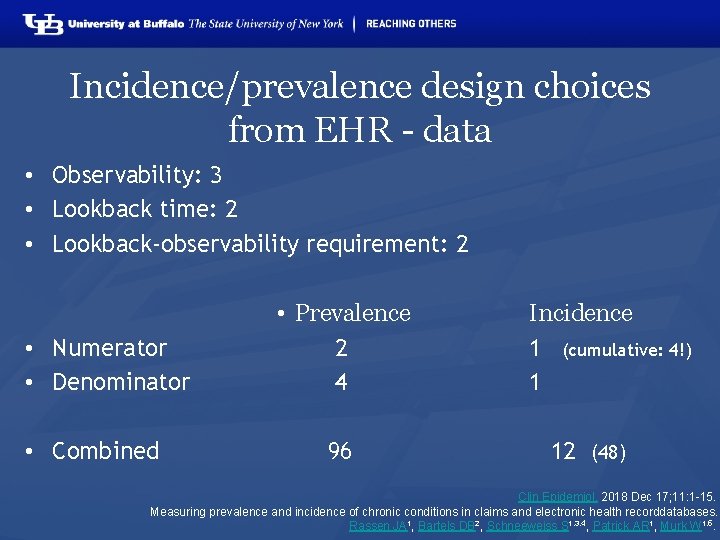 Incidence/prevalence design choices from EHR - data • Observability: 3 • Lookback time: 2
