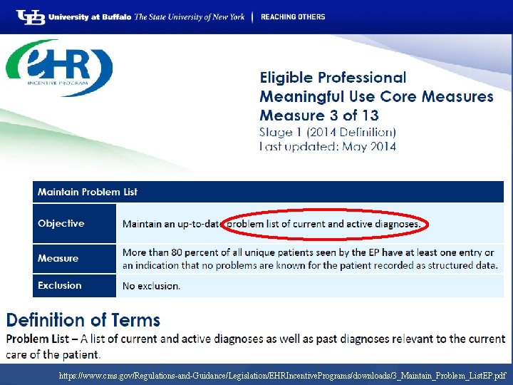 https: //www. cms. gov/Regulations-and-Guidance/Legislation/EHRIncentive. Programs/downloads/3_Maintain_Problem_List. EP. pdf 