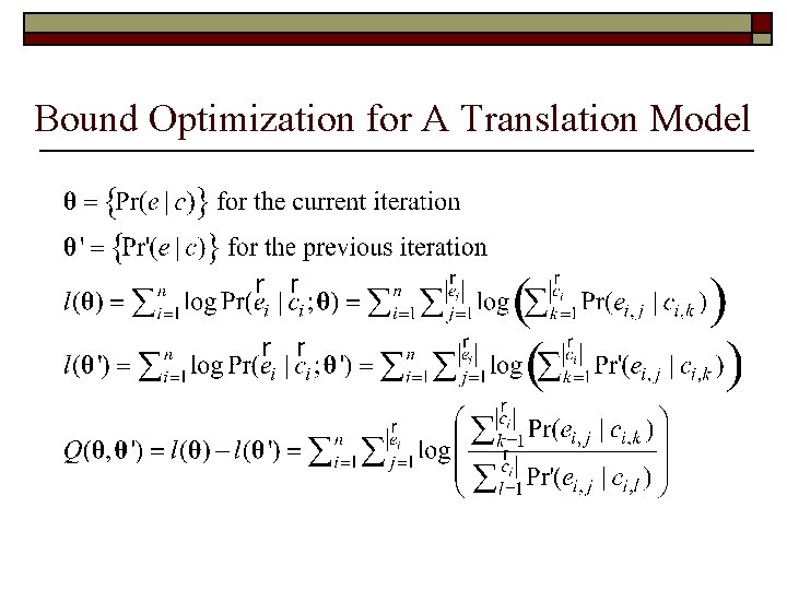 Bound Optimization for A Translation Model 