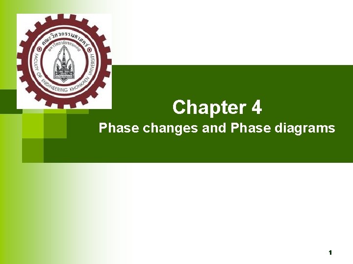 Chapter 4 Phase changes and Phase diagrams 1 