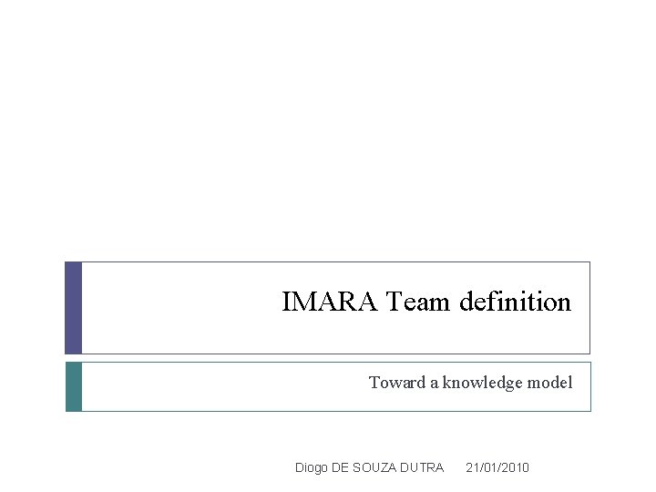 IMARA Team definition Toward a knowledge model Diogo DE SOUZA DUTRA 21/01/2010 