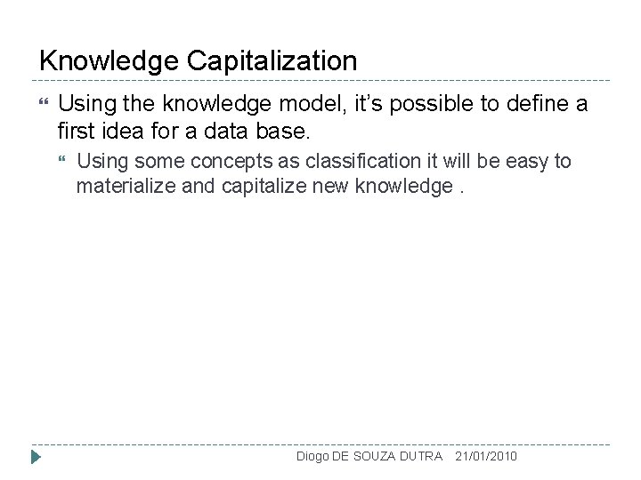 Knowledge Capitalization Using the knowledge model, it’s possible to define a first idea for