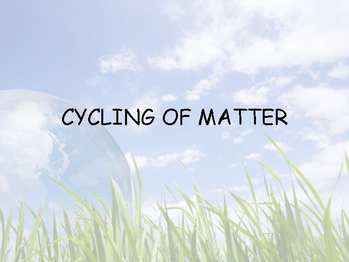 CYCLING OF MATTER 