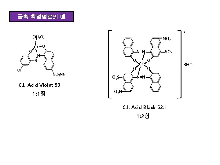 금속 착염염료의 예 3 - (3 H 2 O) NO 2 Cr SO 3