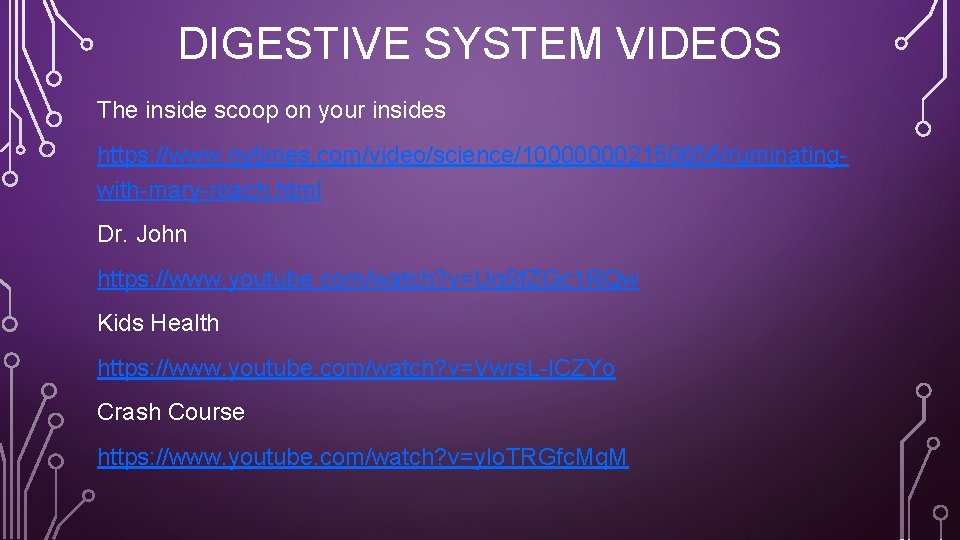 DIGESTIVE SYSTEM VIDEOS The inside scoop on your insides https: //www. nytimes. com/video/science/100000002150656/ruminatingwith-mary-roach. html