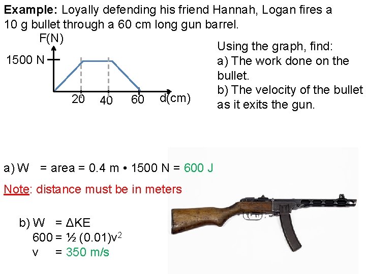 Example: Loyally defending his friend Hannah, Logan fires a 10 g bullet through a