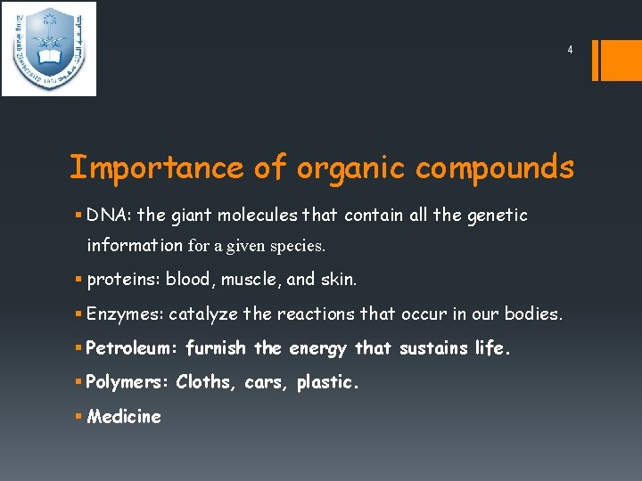 4 Importance of organic compounds § DNA: the giant molecules that contain all the