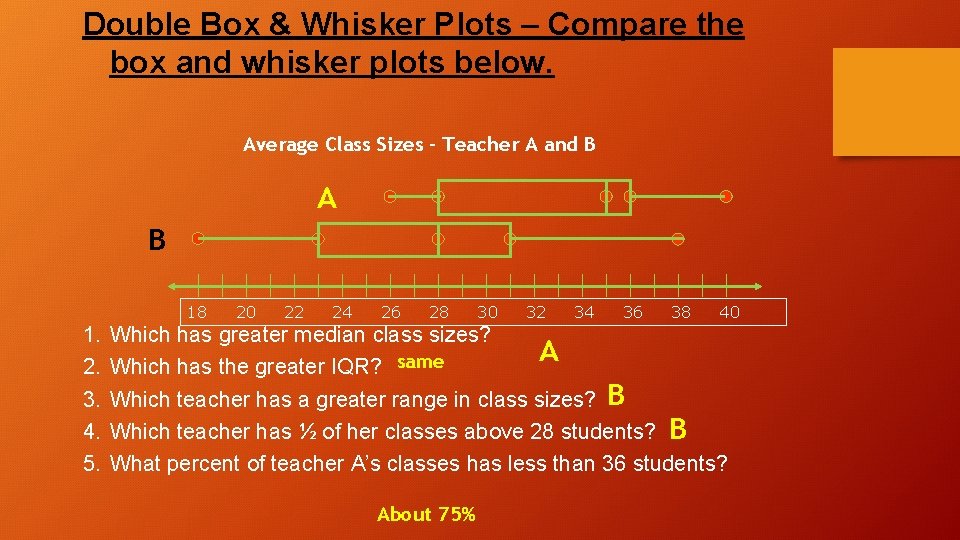 Double Box & Whisker Plots – Compare the box and whisker plots below. Average