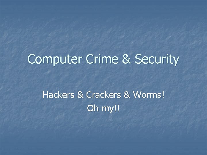 Computer Crime & Security Hackers & Crackers & Worms! Oh my!! 