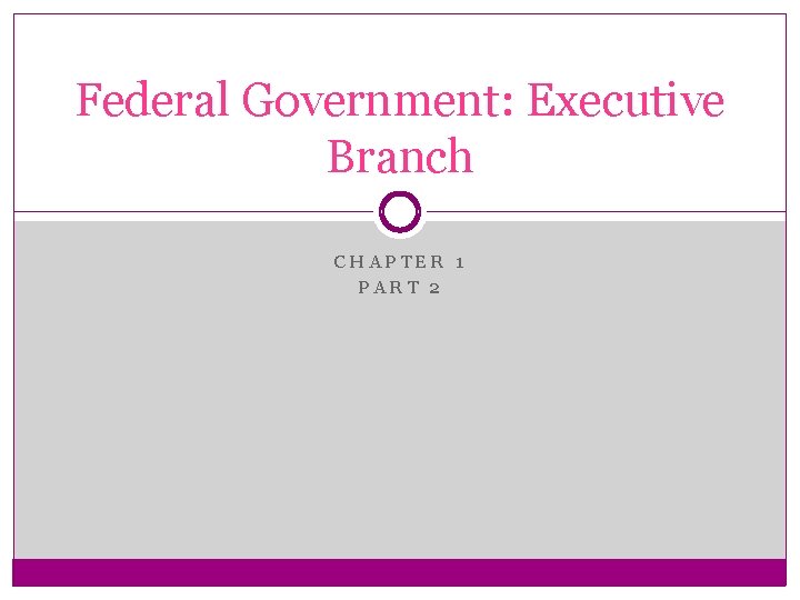 Federal Government: Executive Branch CHAPTER 1 PART 2 
