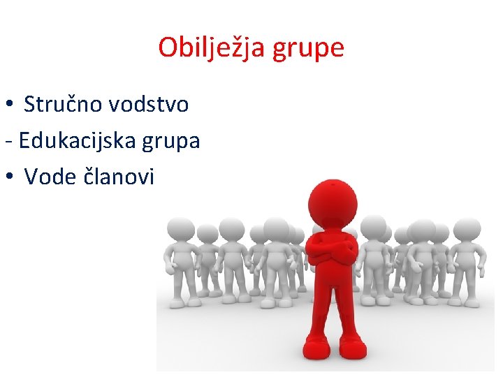 Obilježja grupe • Stručno vodstvo - Edukacijska grupa • Vode članovi 