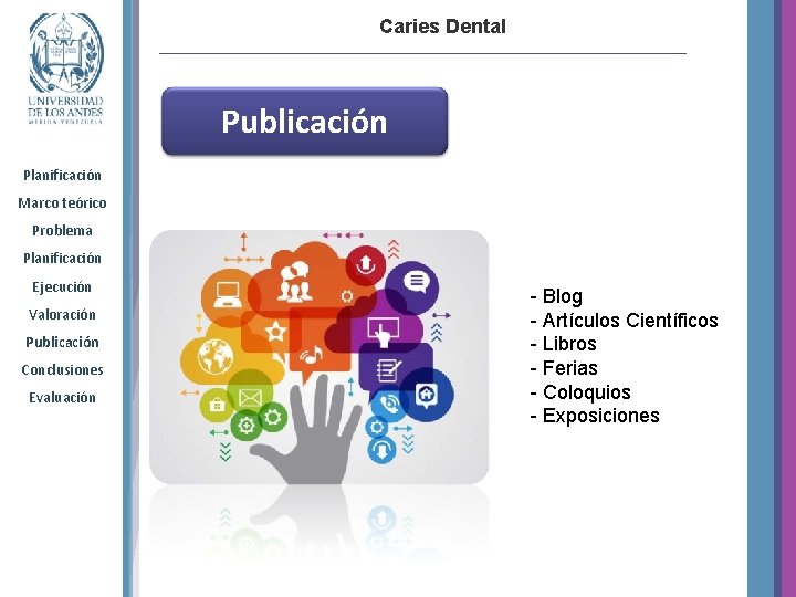 Caries Dental Publicación Planificación Marco teórico Problema Planificación Ejecución Valoración Publicación Conclusiones Evaluación -