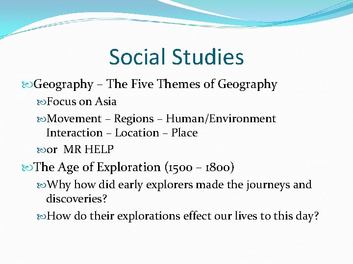 Social Studies Geography – The Five Themes of Geography Focus on Asia Movement –