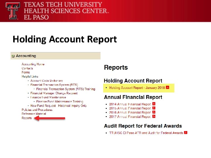 Holding Account Report 