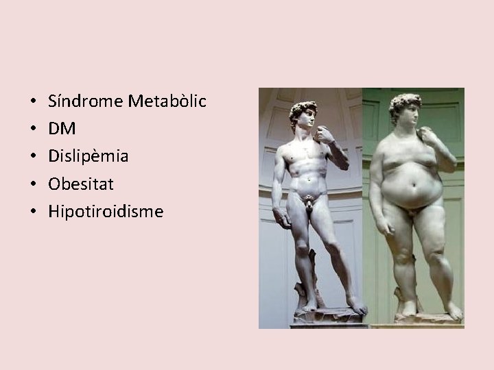  • • • Síndrome Metabòlic DM Dislipèmia Obesitat Hipotiroidisme 