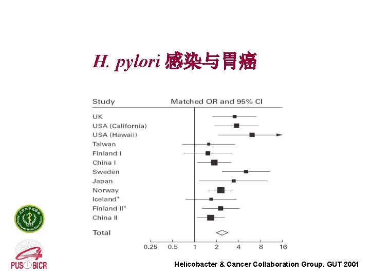 H. pylori 感染与胃癌 Helicobacter & Cancer Collaboration Group. GUT 2001 