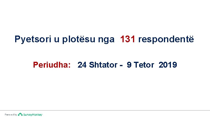 Pyetsori u plotësu nga 131 respondentë Periudha: 24 Shtator - 9 Tetor 2019 Powered