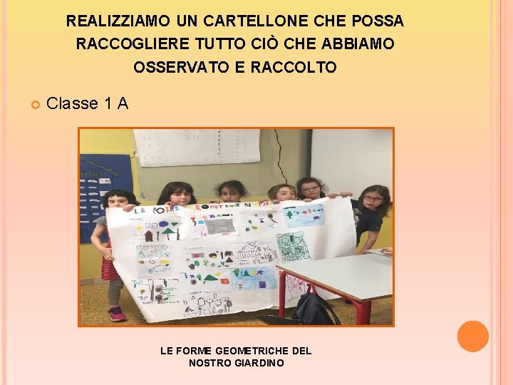 REALIZZIAMO UN CARTELLONE CHE POSSA RACCOGLIERE TUTTO CIÒ CHE ABBIAMO OSSERVATO E RACCOLTO Classe