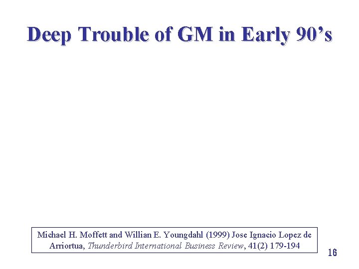 Deep Trouble of GM in Early 90’s Michael H. Moffett and Willian E. Youngdahl