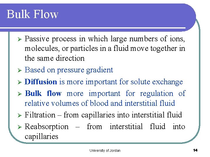 Bulk Flow Ø Ø Ø Passive process in which large numbers of ions, molecules,