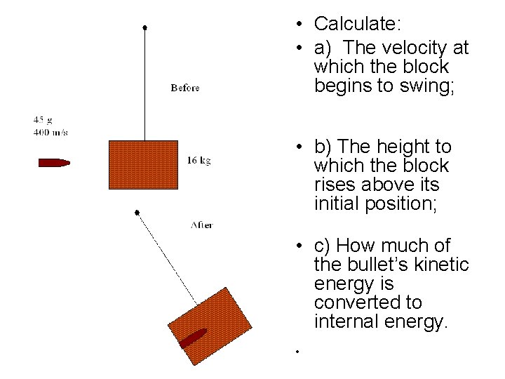  • Calculate: • a) The velocity at which the block begins to swing;