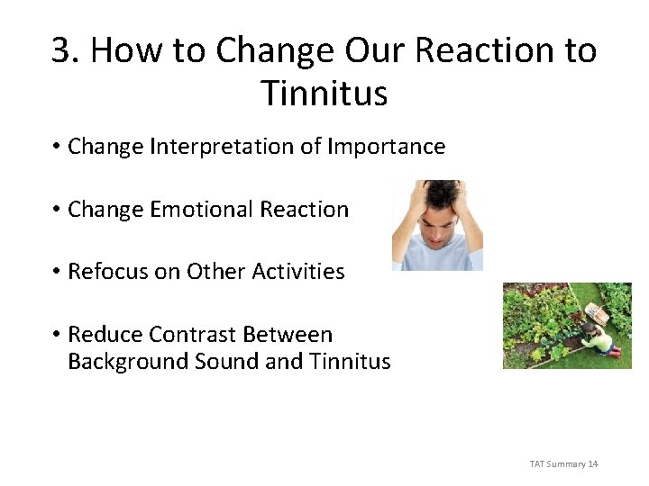 3. How to Change Our Reaction to Tinnitus • Change Interpretation of Importance •
