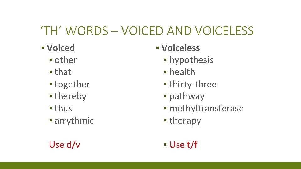 ‘TH’ WORDS – VOICED AND VOICELESS ▪ Voiced ▪ other ▪ that ▪ together