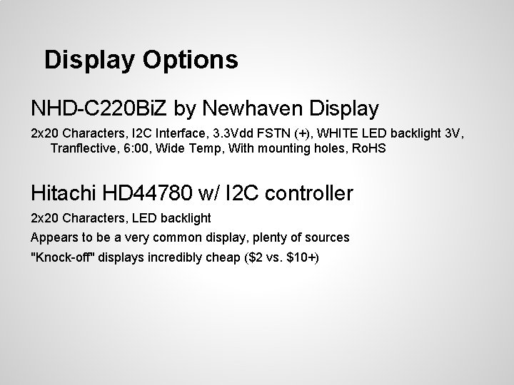 Display Options NHD-C 220 Bi. Z by Newhaven Display 2 x 20 Characters, I