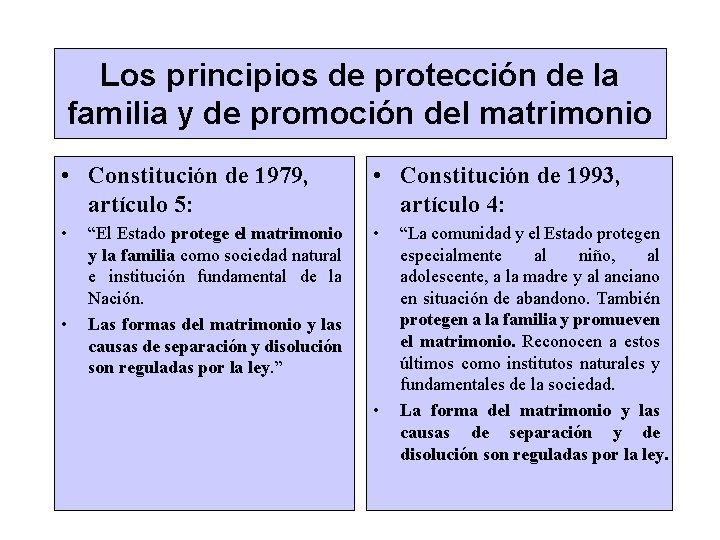 Los principios de protección de la familia y de promoción del matrimonio • Constitución