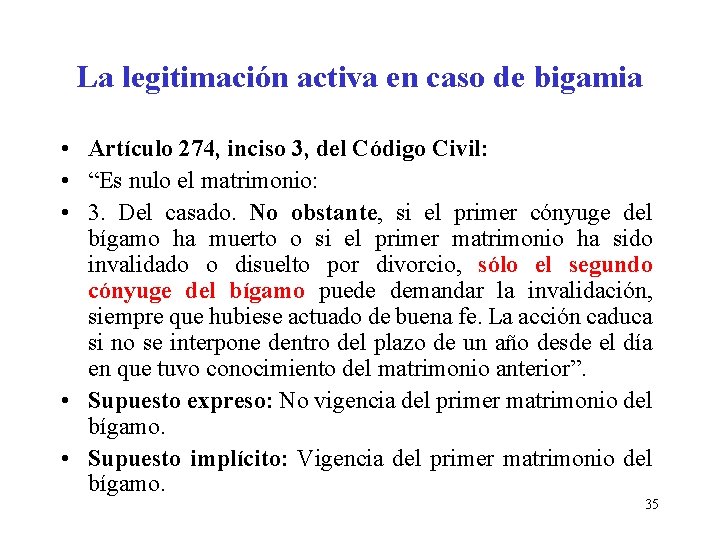 La legitimación activa en caso de bigamia • Artículo 274, inciso 3, del Código