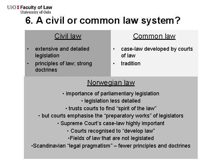 6. A civil or common law system? Civil law • • Common law extensive