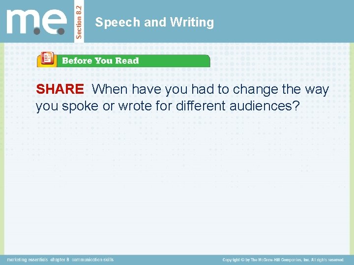 Section 8. 2 Speech and Writing SHARE When have you had to change the