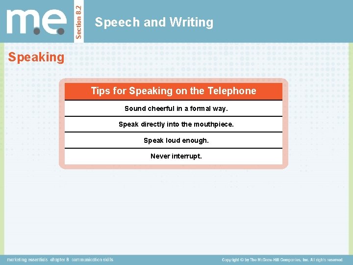 Section 8. 2 Speech and Writing Speaking Tips for Speaking on the Telephone Sound
