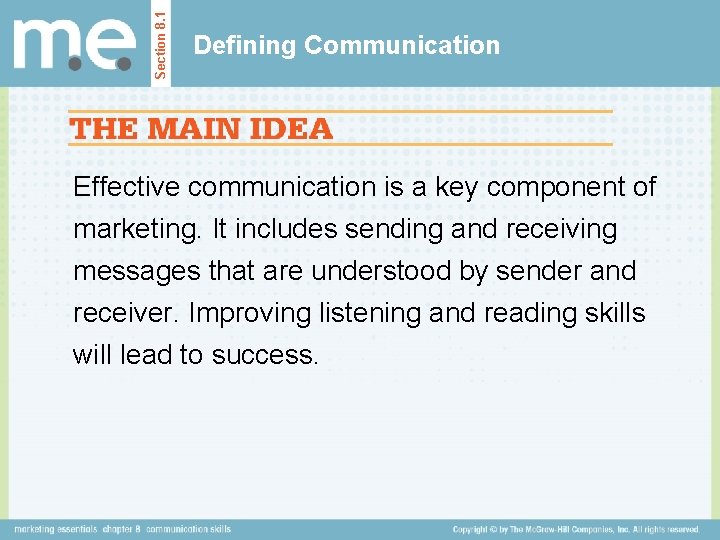 Section 8. 1 Defining Communication Effective communication is a key component of marketing. It