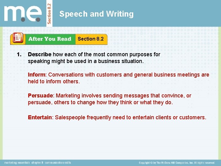 Section 8. 2 Speech and Writing Section 8. 2 1. Describe how each of