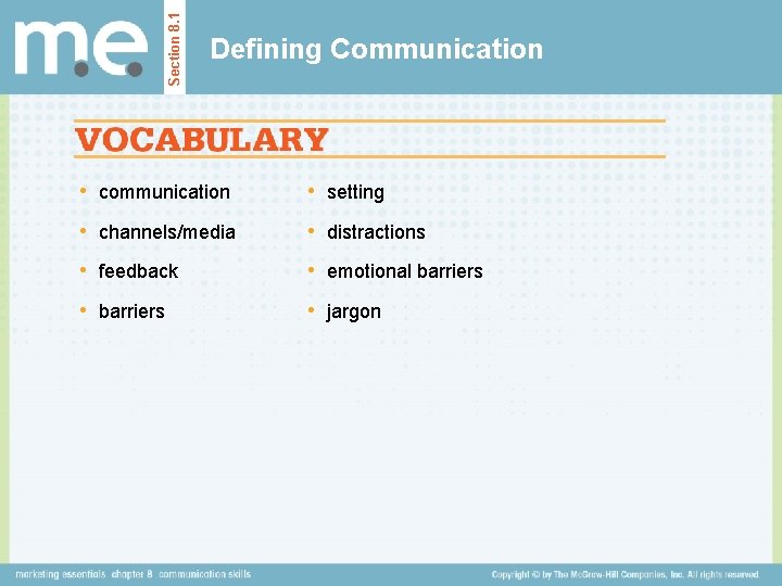 Section 8. 1 Defining Communication • communication • setting • channels/media • distractions •