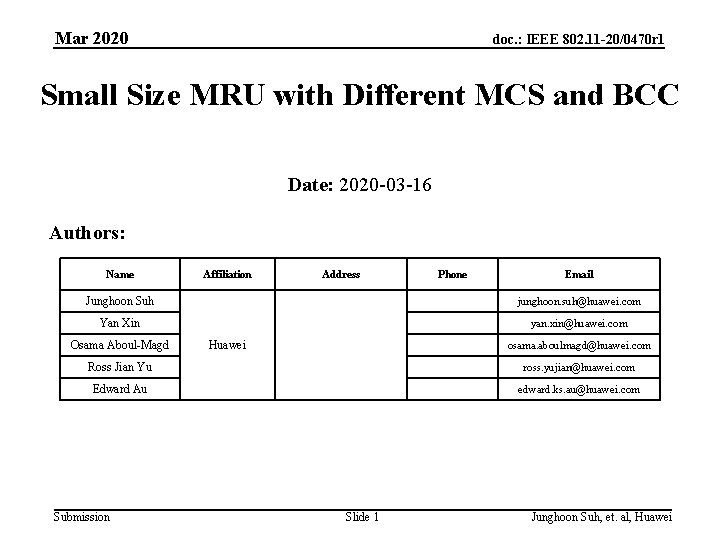 Mar 2020 doc. : IEEE 802. 11 -20/0470 r 1 Small Size MRU with