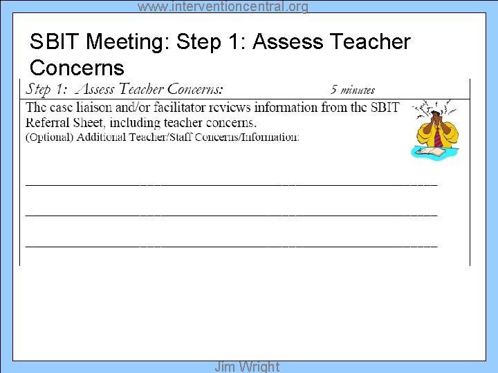 www. interventioncentral. org SBIT Meeting: Step 1: Assess Teacher Concerns Jim Wright 