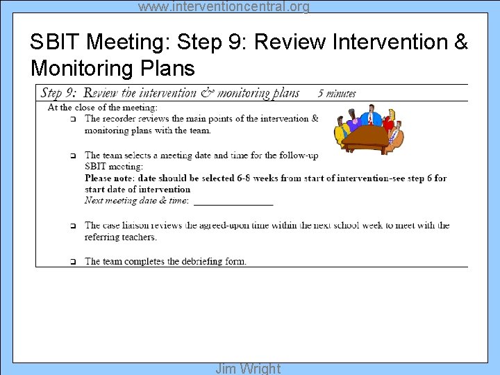 www. interventioncentral. org SBIT Meeting: Step 9: Review Intervention & Monitoring Plans Jim Wright