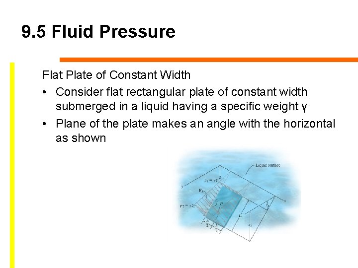 9. 5 Fluid Pressure Flat Plate of Constant Width • Consider flat rectangular plate