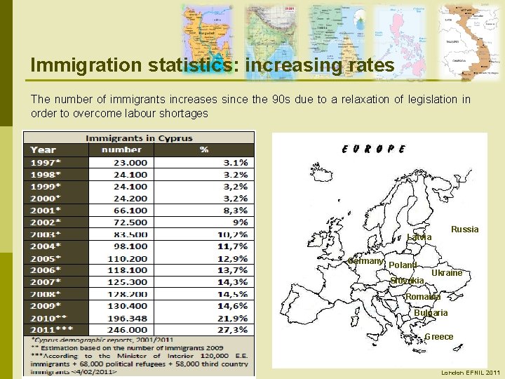 Immigration statistics: increasing rates The number of immigrants increases since the 90 s due