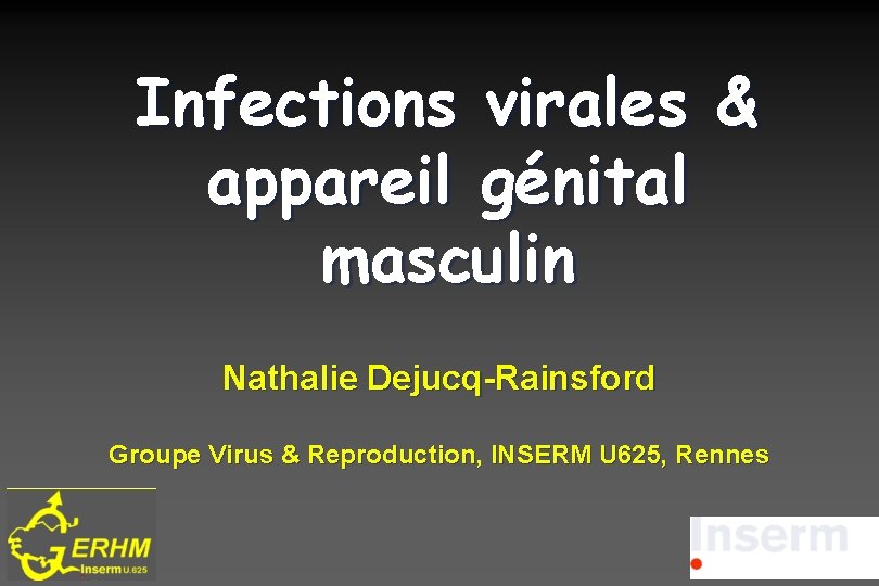 Infections virales & appareil génital masculin Nathalie Dejucq-Rainsford Groupe Virus & Reproduction, INSERM U