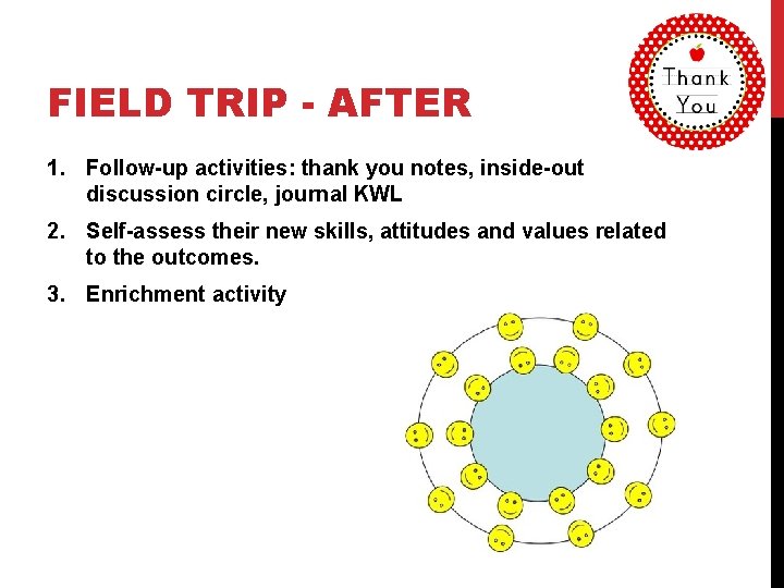 FIELD TRIP - AFTER 1. Follow-up activities: thank you notes, inside-out discussion circle, journal